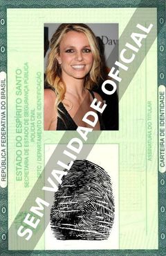 Imagem hipotética representando a carteira de identidade de Britney Spears