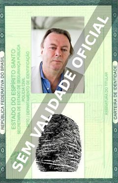 Imagem hipotética representando a carteira de identidade de Christopher Hitchens
