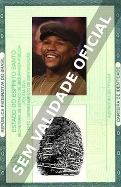 Imagem hipotética representando a carteira de identidade de Floyd Mayweather Jr.