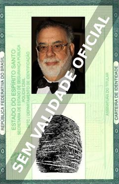 Imagem hipotética representando a carteira de identidade de Francis Ford Coppola