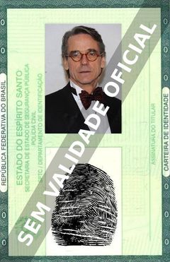 Imagem hipotética representando a carteira de identidade de Jeremy Irons