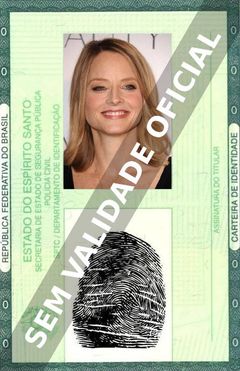 Imagem hipotética representando a carteira de identidade de Jodie Foster