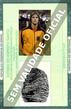 Imagem hipotética representando a carteira de identidade de Johan Cruyff