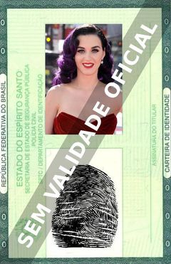 Imagem hipotética representando a carteira de identidade de Katy Perry