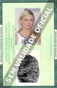 Imagem hipotética representando a carteira de identidade de Kirsten Dunst