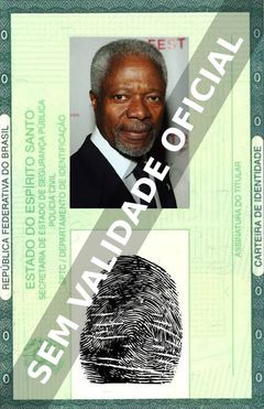 Imagem hipotética representando a carteira de identidade de Kofi Annan