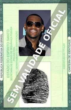 Imagem hipotética representando a carteira de identidade de LeBron James