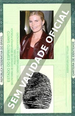 Imagem hipotética representando a carteira de identidade de Mariel Hemingway