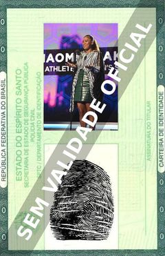 Imagem hipotética representando a carteira de identidade de Naomi Osaka