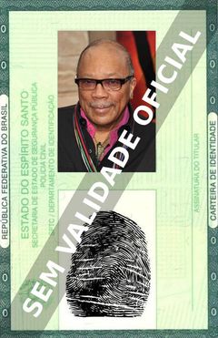 Imagem hipotética representando a carteira de identidade de Quincy Jones