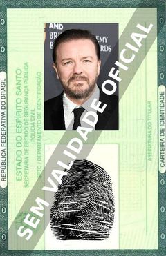 Imagem hipotética representando a carteira de identidade de Ricky Gervais