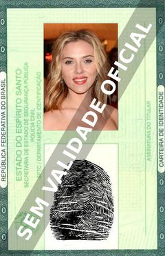 Imagem hipotética representando a carteira de identidade de Scarlett Johansson