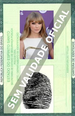 Imagem hipotética representando a carteira de identidade de Taylor Swift