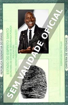 Imagem hipotética representando a carteira de identidade de Tyrese Gibson